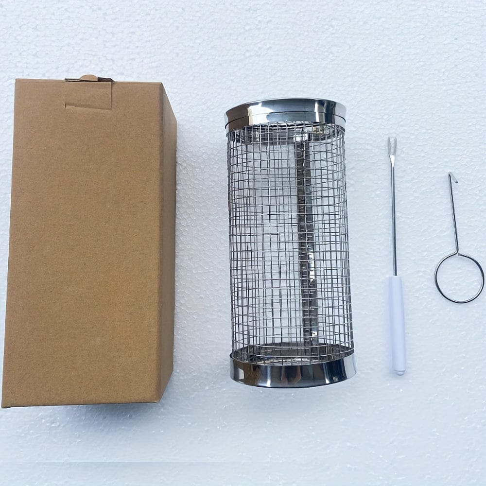 3 Stück/Set, BBQ Rollgrillkorb, Edelstahl Grillkäfig, Rundes Edelstahl BBQ Grillnetz für Gemüse, Fisch, BBQ Gemüsescheibenkorb für Picknick im Freien Camping, Grillzubehör, BBQ Zubehör