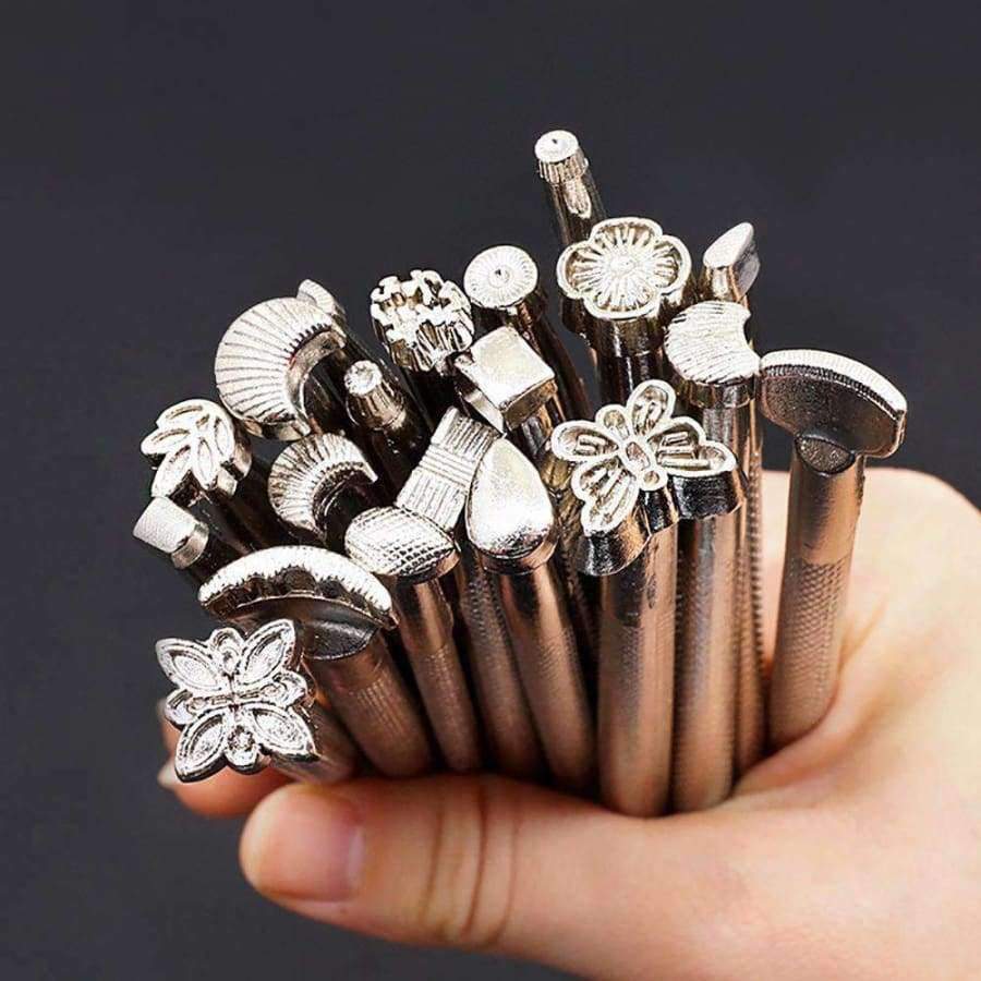 20 Piece DIY Leathercraft Saddle Stamping Tool Set for Leather Work Carbon Handmade Craft Stamping Hammer Cowhide Tool