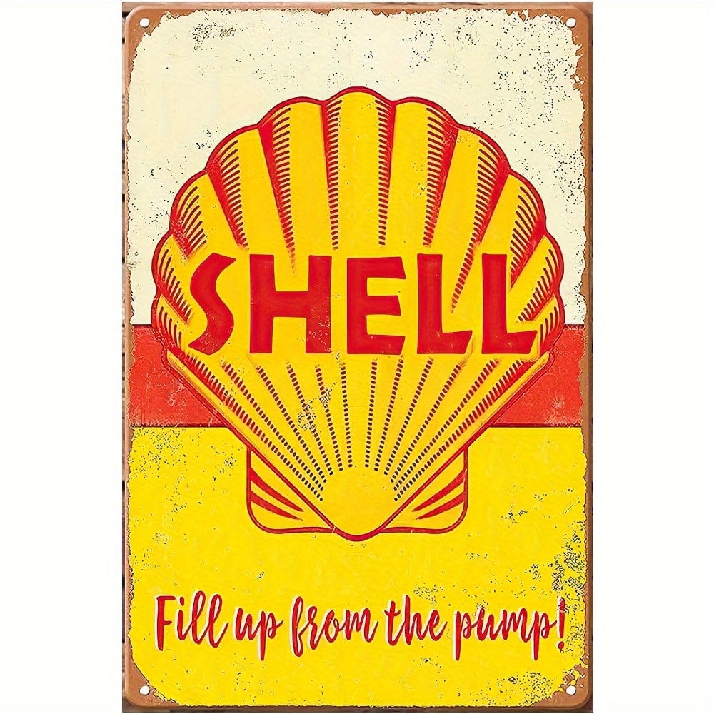 Shell Metallblechschild, Retro Garage Schilder für Männer Wanddekorationen Alte Auto Werkstatt Poster Öl- und Tankstelle Schild Man Cave Dekor, 20,32×30,48 Cm