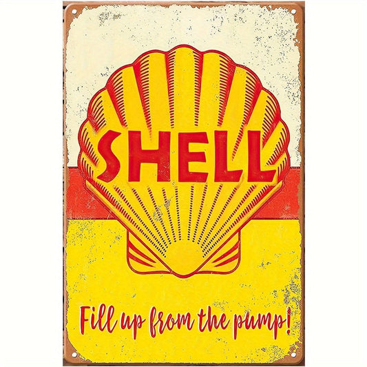 Shell Metallblechschild, Retro Garage Schilder für Männer Wanddekorationen Alte Auto Werkstatt Poster Öl- und Tankstelle Schild Man Cave Dekor, 20,32×30,48 Cm