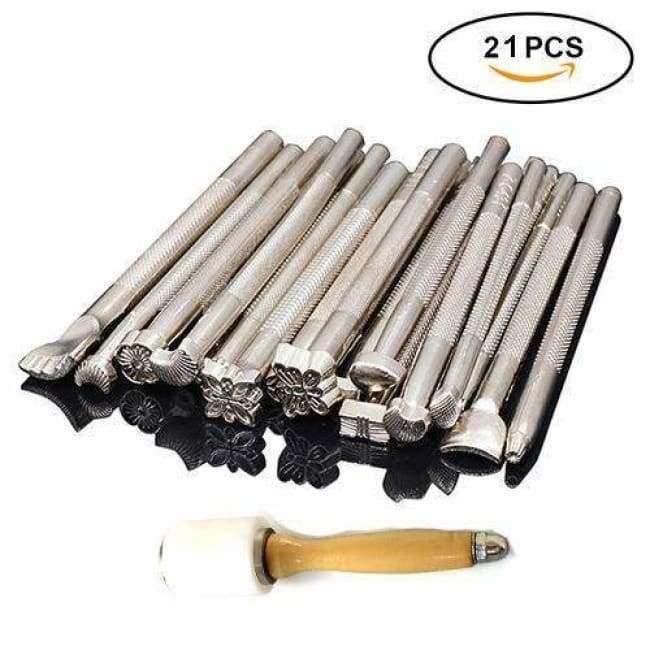 20 Piece DIY Leathercraft Saddle Stamping Tool Set for Leather Work Carbon Handmade Craft Stamping Hammer Cowhide Tool