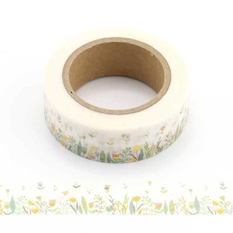 1PCS Colorful Foil Plants & Flowers Washi Tape DIY Decoration Scrapbooking Planner Masking Tape Kawaii Stationery Tape
