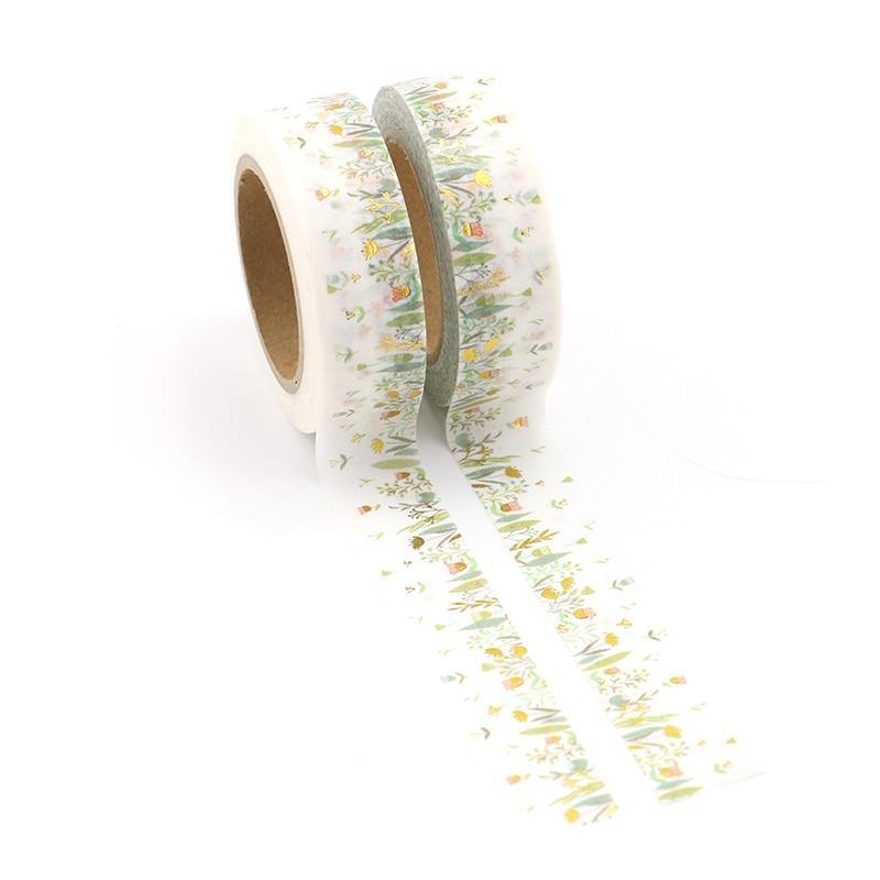 1PCS Colorful Foil Plants & Flowers Washi Tape DIY Decoration Scrapbooking Planner Masking Tape Kawaii Stationery Tape
