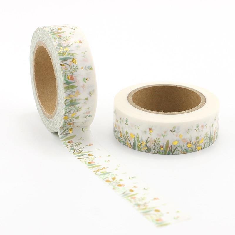 1PCS Colorful Foil Plants & Flowers Washi Tape DIY Decoration Scrapbooking Planner Masking Tape Kawaii Stationery Tape