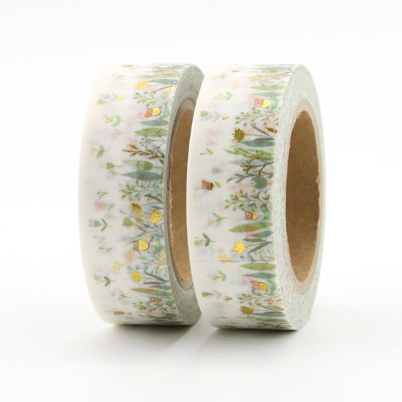1PCS Colorful Foil Plants & Flowers Washi Tape DIY Decoration Scrapbooking Planner Masking Tape Kawaii Stationery Tape