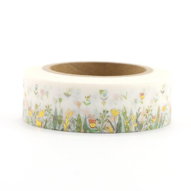 1PCS Colorful Foil Plants & Flowers Washi Tape DIY Decoration Scrapbooking Planner Masking Tape Kawaii Stationery Tape