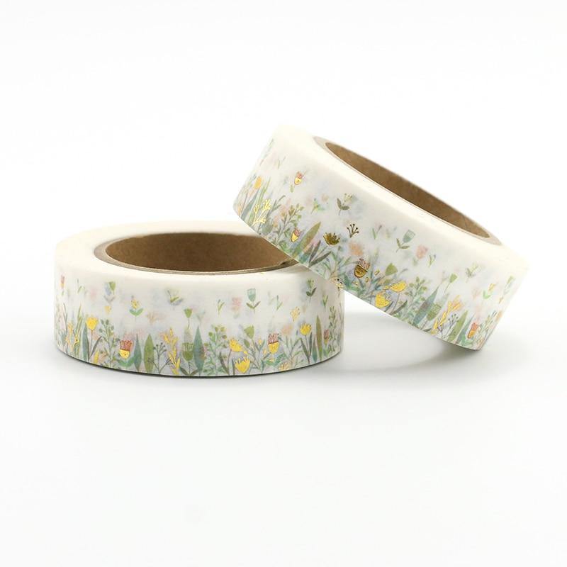 1PCS Colorful Foil Plants & Flowers Washi Tape DIY Decoration Scrapbooking Planner Masking Tape Kawaii Stationery Tape