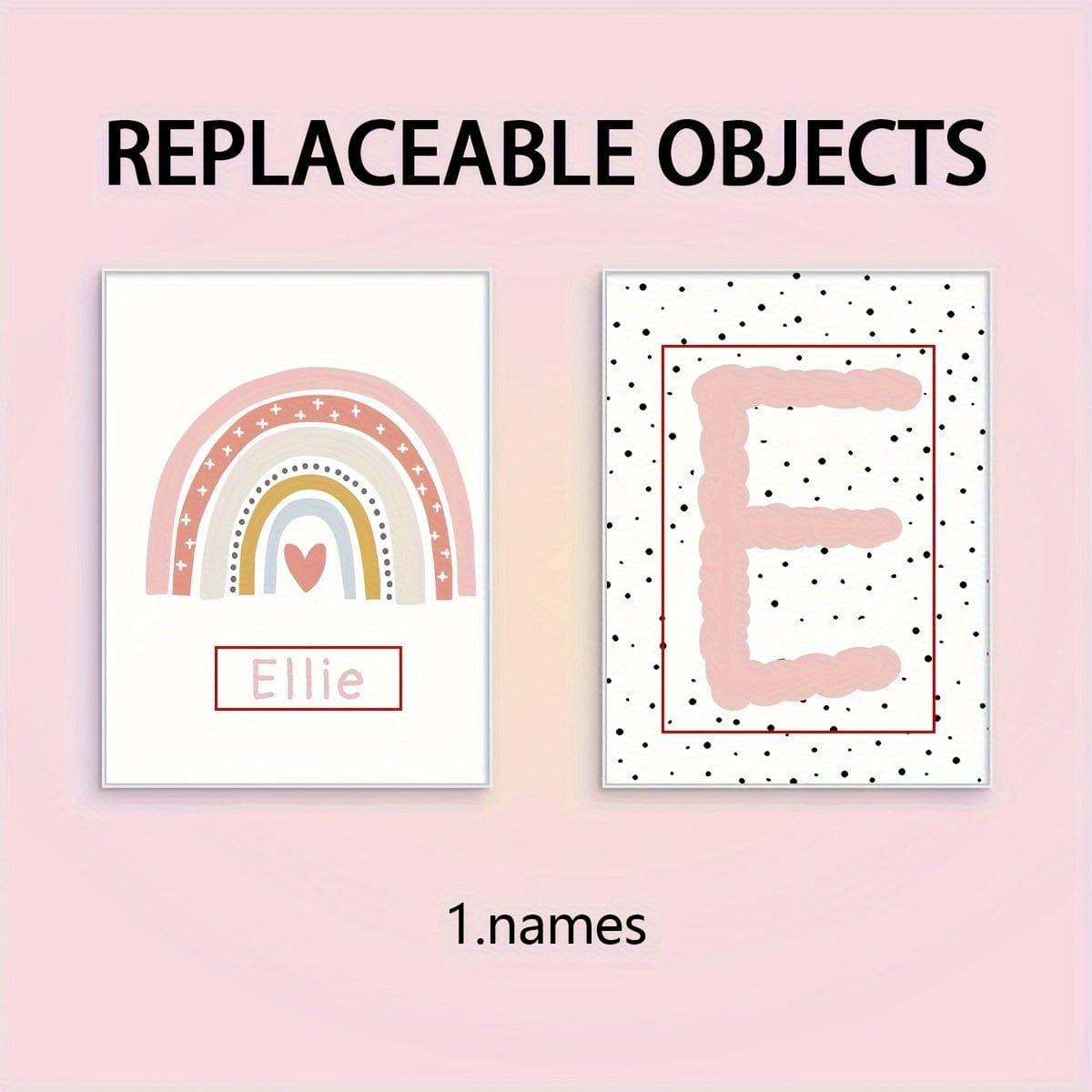 2pcs/Set Ungerahmtes Personalisierte Namen Leinwand Poster Wandkunst, Süßes Regenbogen Anpassung Namen Poster Für Wohnkultur, Leinwanddrucke Für Wohnzimmer Schlafzimmer Küche Dekor, Geburtstagsgeschenk Und Dekoration