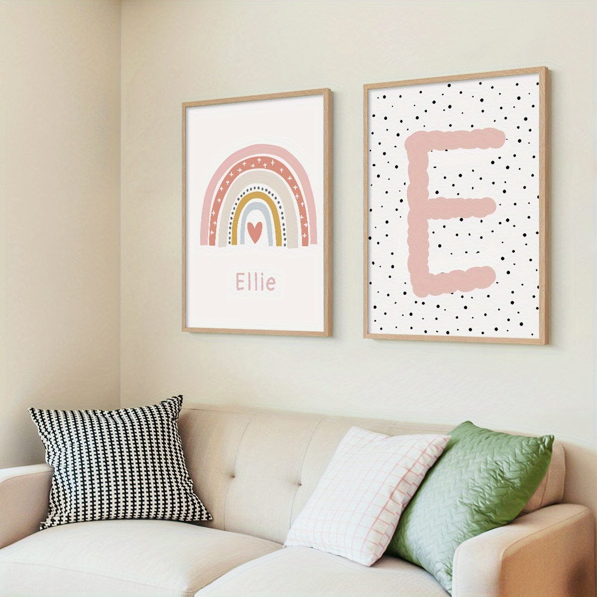 2pcs/Set Ungerahmtes Personalisierte Namen Leinwand Poster Wandkunst, Süßes Regenbogen Anpassung Namen Poster Für Wohnkultur, Leinwanddrucke Für Wohnzimmer Schlafzimmer Küche Dekor, Geburtstagsgeschenk Und Dekoration
