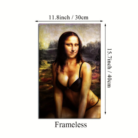1pc Unframed Canvas Poster, Moderne Kunst, Lustiger Mona Lisa Poster, Ideales Geschenk Für Schlafzimmer Wohnzimmer Flur, Wandkunst, Wanddekoration, Winterdekoration, Raumdekoration