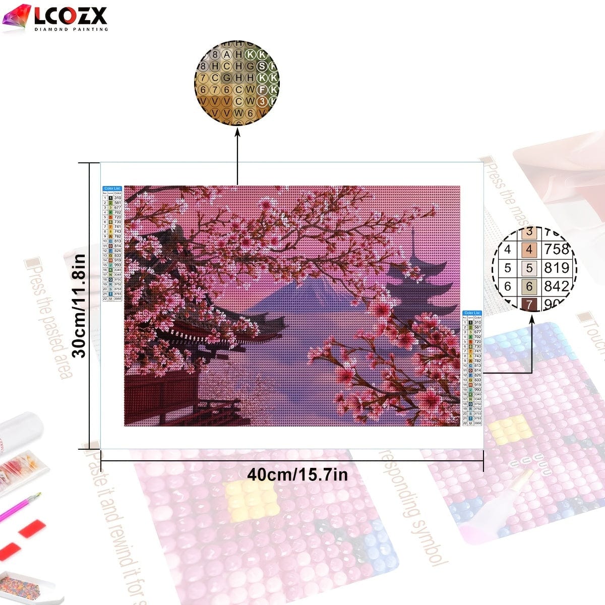1pc Sakura Künstliche Diamantmalerei, Japanischer Fuji Berg Kirschblüten Blumen DIY Pink Rhinestones Falsche Diamant Malerei Set, Für Zuhause Raum Dekor Geschenke (29,97*39,88cm)