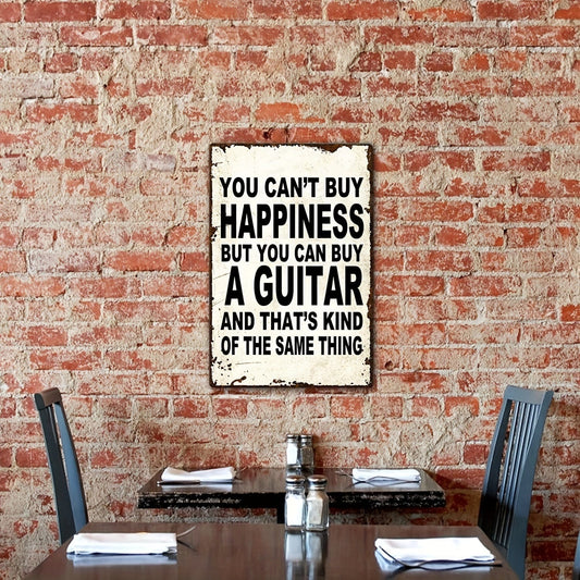 1 Stück Retro Metall Aluminium Zeichen, 'Du kannst Glück nicht kaufen, aber du kannst eine Gitarre kaufen' Zinnschild, Wandkunst Dekor, Vintage Garage Wanddekoration, Restaurant Dekoration, Café Bar Club Wohnzimmer Wanddekoration Plakette