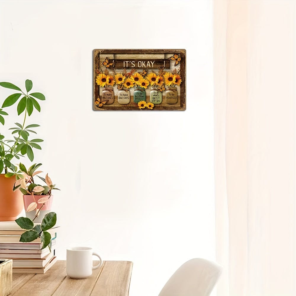 Sonnenblume Schmetterling Metallblechschild Vintage Stil Dekorationsschild für Zuhause Raum Restaurant Bar Café Garage Wanddekoration Wetterfest Staubdicht