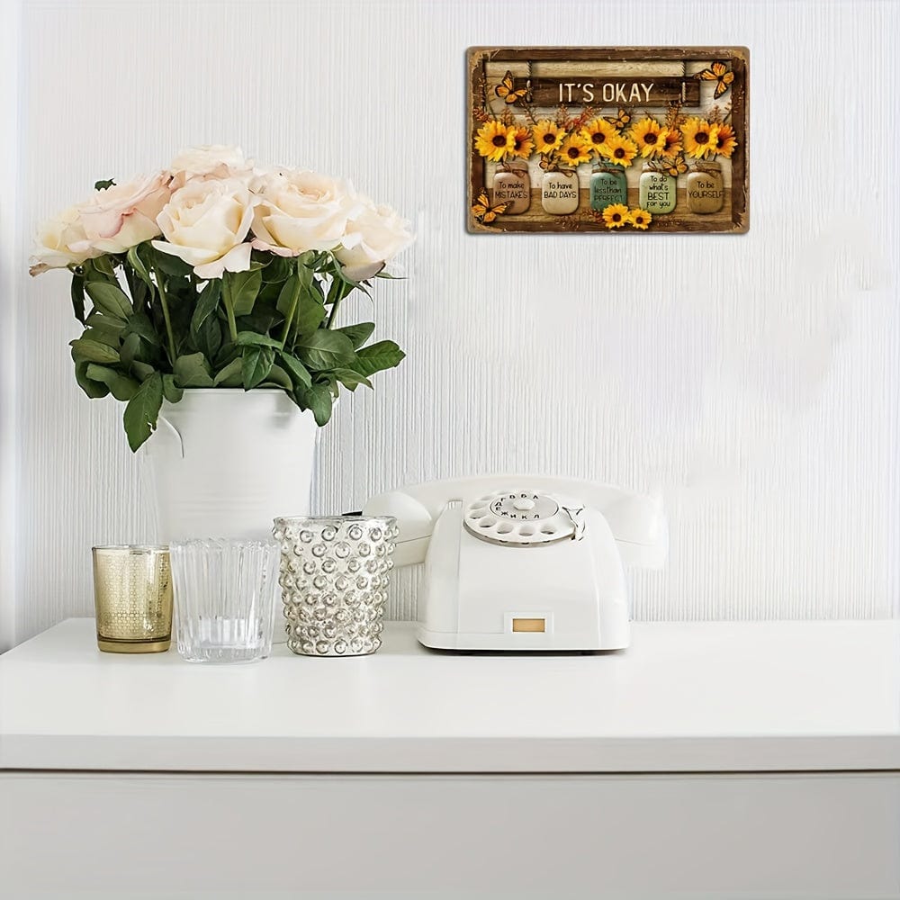 Sonnenblume Schmetterling Metallblechschild Vintage Stil Dekorationsschild für Zuhause Raum Restaurant Bar Café Garage Wanddekoration Wetterfest Staubdicht