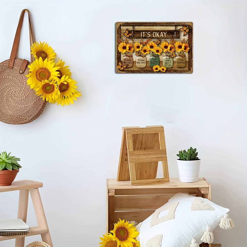 Sonnenblume Schmetterling Metallblechschild Vintage Stil Dekorationsschild für Zuhause Raum Restaurant Bar Café Garage Wanddekoration Wetterfest Staubdicht