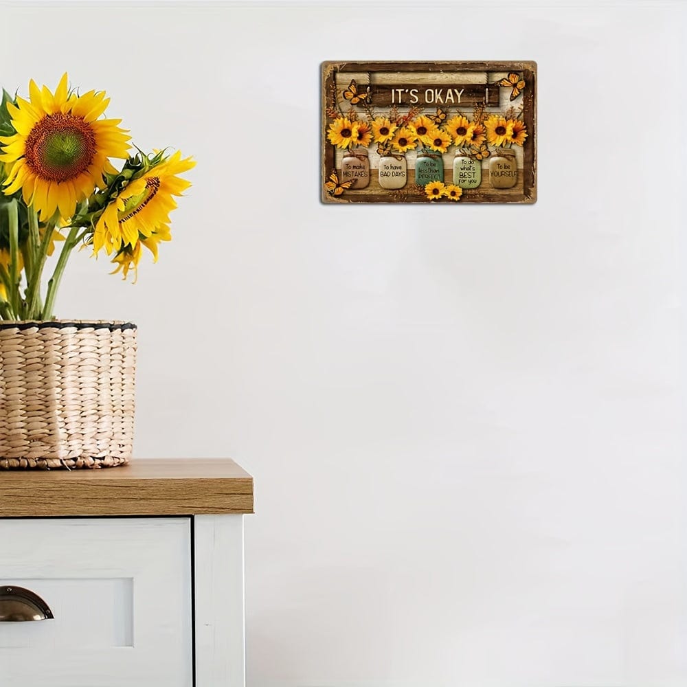 Sonnenblume Schmetterling Metallblechschild Vintage Stil Dekorationsschild für Zuhause Raum Restaurant Bar Café Garage Wanddekoration Wetterfest Staubdicht