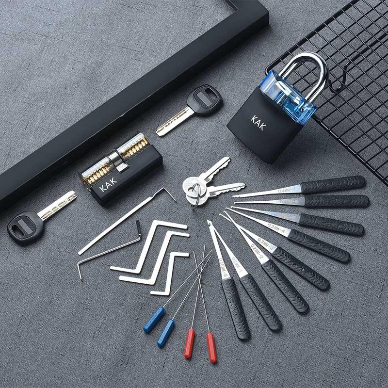 Übungs Vorhängeschloss mit Schlüsseln Transparent Sichtbar Schloss Picking Brechen Schlüssel Entfernen Haken Kit Extraktor Set Schlosser Werkzeug