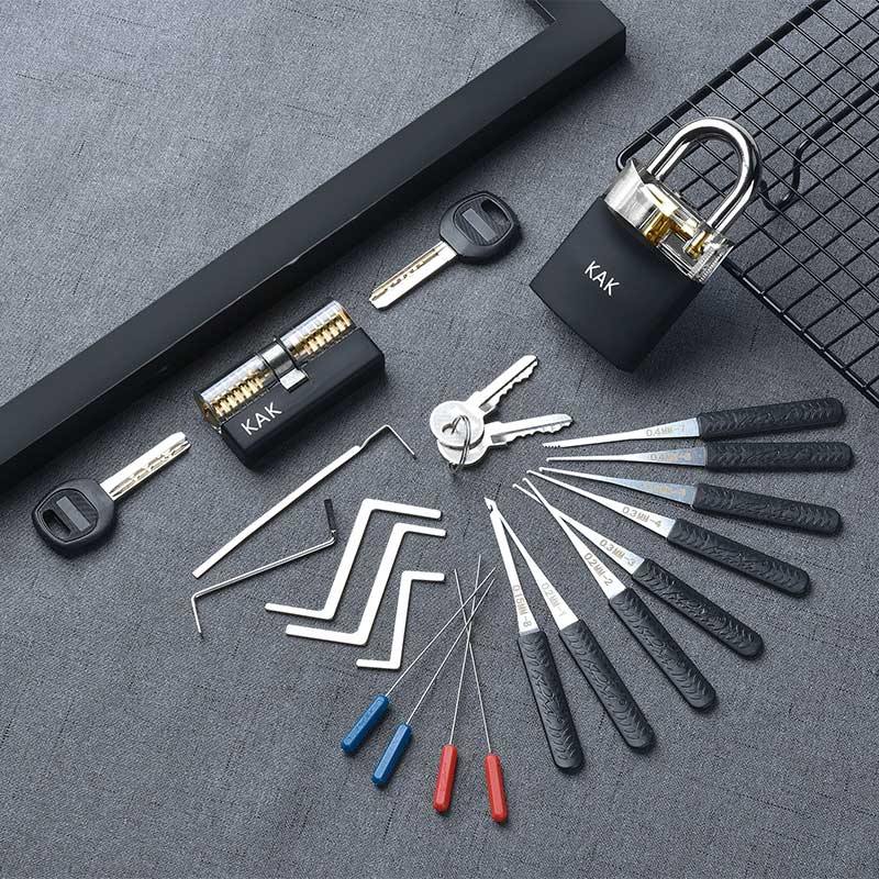 Übungs Vorhängeschloss mit Schlüsseln Transparent Sichtbar Schloss Picking Brechen Schlüssel Entfernen Haken Kit Extraktor Set Schlosser Werkzeug