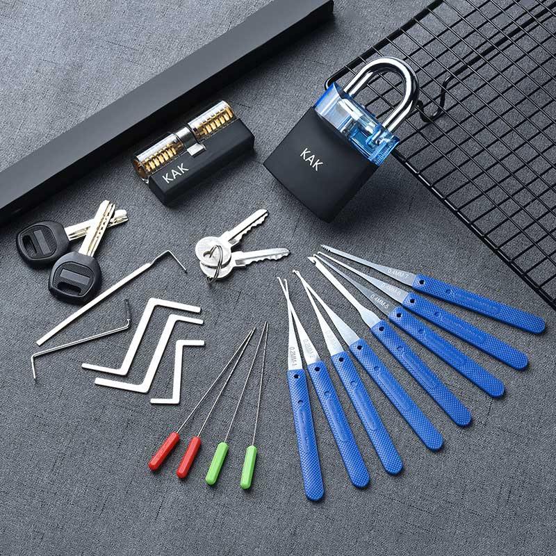 Übungs Vorhängeschloss mit Schlüsseln Transparent Sichtbar Schloss Picking Brechen Schlüssel Entfernen Haken Kit Extraktor Set Schlosser Werkzeug