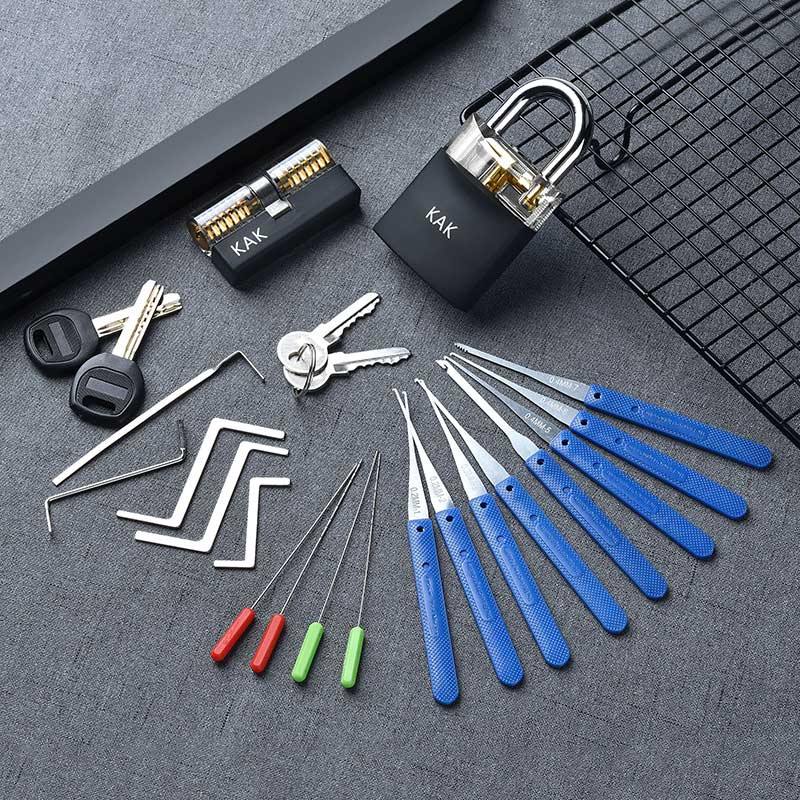 Übungs Vorhängeschloss mit Schlüsseln Transparent Sichtbar Schloss Picking Brechen Schlüssel Entfernen Haken Kit Extraktor Set Schlosser Werkzeug