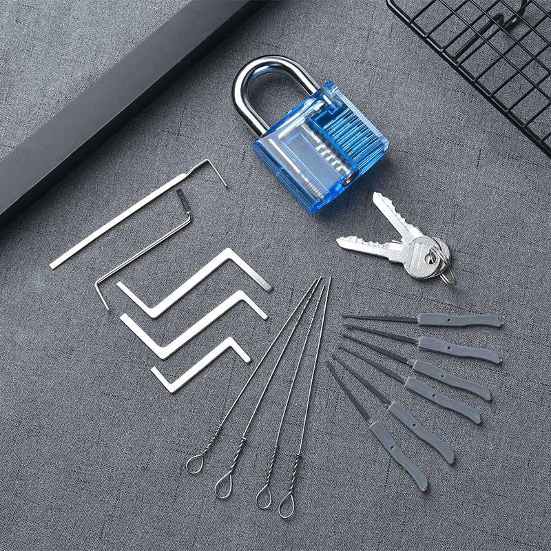 Übungs Vorhängeschloss mit Schlüsseln Transparent Sichtbar Schloss Picking Brechen Schlüssel Entfernen Haken Kit Extraktor Set Schlosser Werkzeug