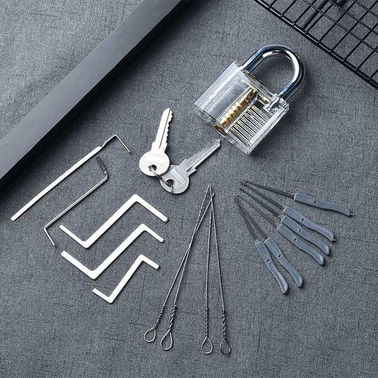 Übungs Vorhängeschloss mit Schlüsseln Transparent Sichtbar Schloss Picking Brechen Schlüssel Entfernen Haken Kit Extraktor Set Schlosser Werkzeug