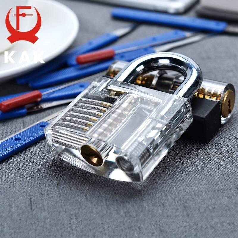 Übungs Vorhängeschloss mit Schlüsseln Transparent Sichtbar Schloss Picking Brechen Schlüssel Entfernen Haken Kit Extraktor Set Schlosser Werkzeug
