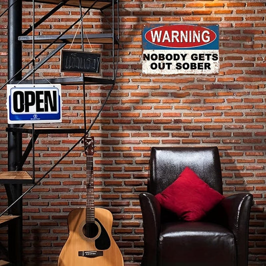 1pc Vintage Metallzeichen Warnschild Niemand verlässt nüchtern, Shop Home Bar Wanddekoration, humorvolle Worte Metallplakette, Wandkunst Aufkleber Küche Zuhause Esszimmer, Toiletten Slogan Aufkleber Dekoration Plakette Poster 7.8*11.8.