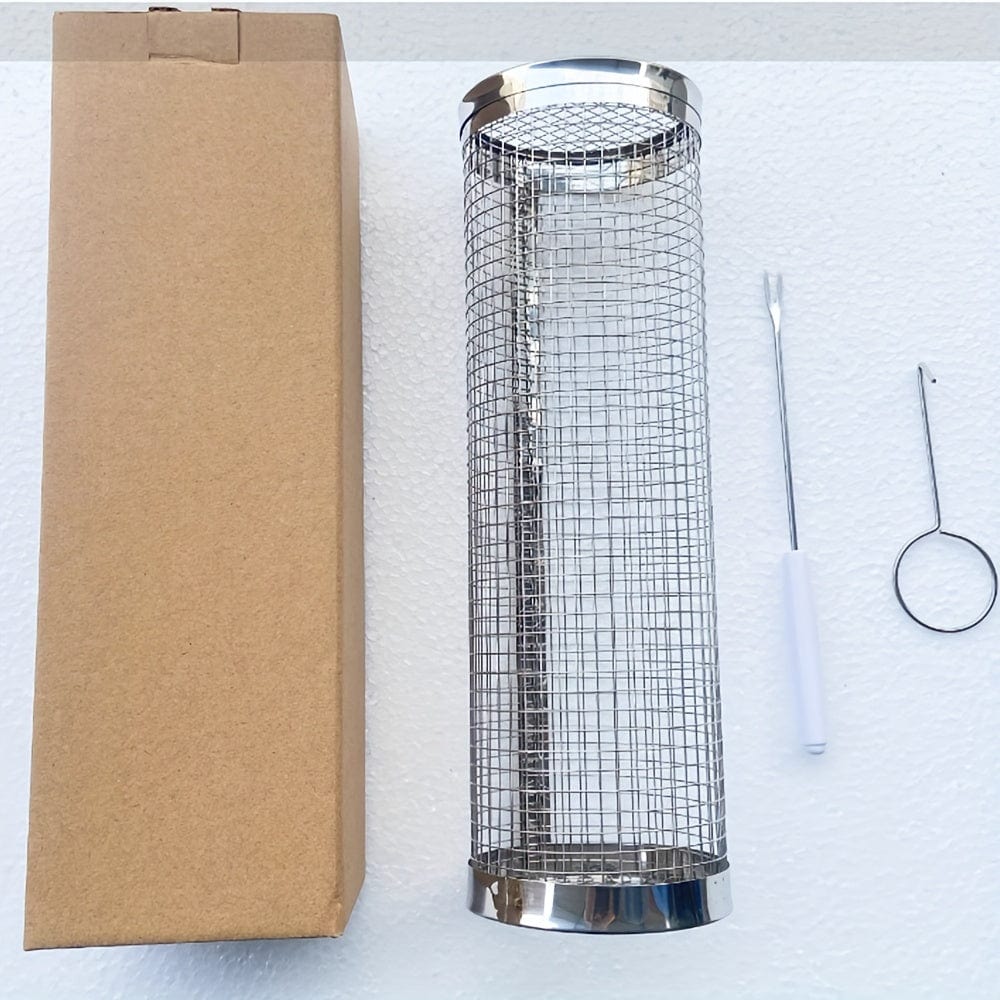 3 Stück/Set, BBQ Rollgrillkorb, Edelstahl Grillkäfig, Rundes Edelstahl BBQ Grillnetz für Gemüse, Fisch, BBQ Gemüsescheibenkorb für Picknick im Freien Camping, Grillzubehör, BBQ Zubehör