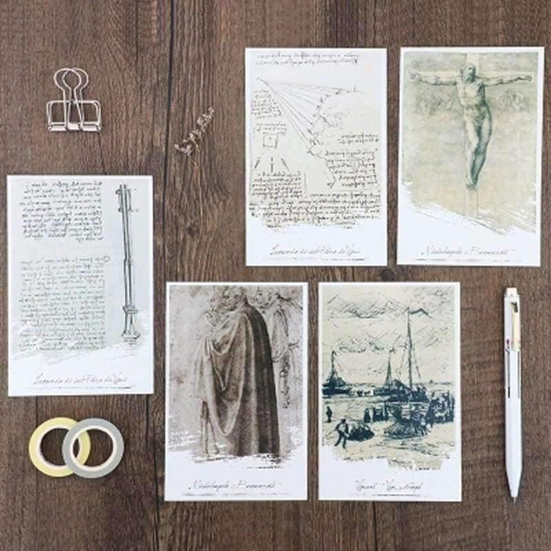 30Blätter/LOS Da Vinci Schwarz-Weiß Handgemalte Englisch/Weihnachten und Neujahr Geschenke /Postkarten Set /Wunschkarte/Visitenkarten