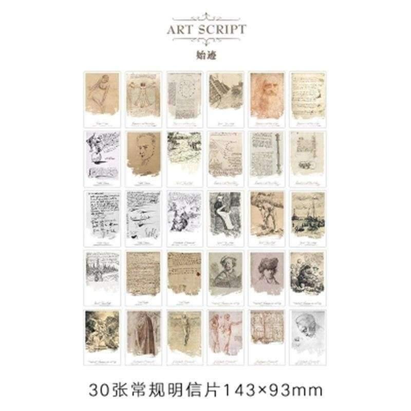 30Blätter/LOS Da Vinci Schwarz-Weiß Handgemalte Englisch/Weihnachten und Neujahr Geschenke /Postkarten Set /Wunschkarte/Visitenkarten