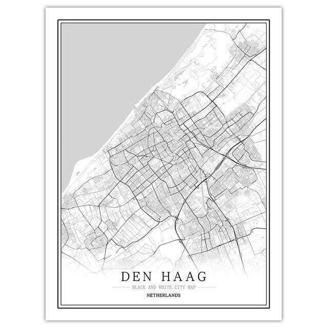 Niederlande Schwarz Weiß Weltstadtkarte Poster Nordic Wohnzimmer Amsterdam Breda Wandkunst Bilder Wohnkultur Leinwandgemälde