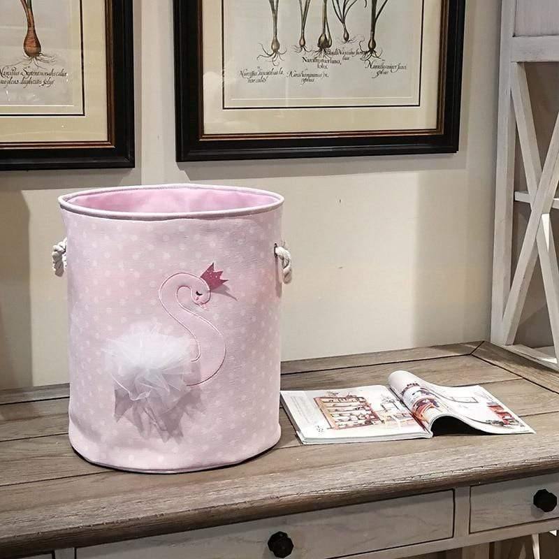 35*40cm Utensilien Lagerfässer Hohe Kapazität Pinke Schwan Katze Faltbare Spielzeug Aufbewahrungsbox Haushaltsorganisator Schmutzige Wäschekorb Canvas