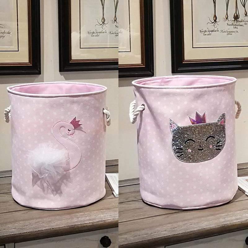 35*40cm Utensilien Lagerfässer Hohe Kapazität Pinke Schwan Katze Faltbare Spielzeug Aufbewahrungsbox Haushaltsorganisator Schmutzige Wäschekorb Canvas