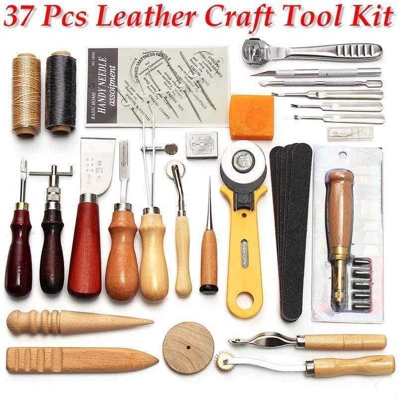 Professional 37-piece Leather Craft Tool Set Hand Sewing Stitch Punch Carving Work for DIY Handmade Leather Accessories