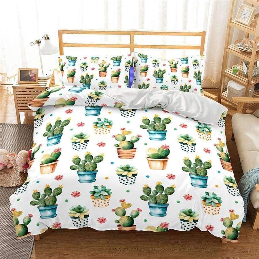 3D Bettwäsche Set Kaktusdruck Bettbezug Set lebensechte Bettwäsche mit Kissenbezug Bett Set Heimtextilien #2-7