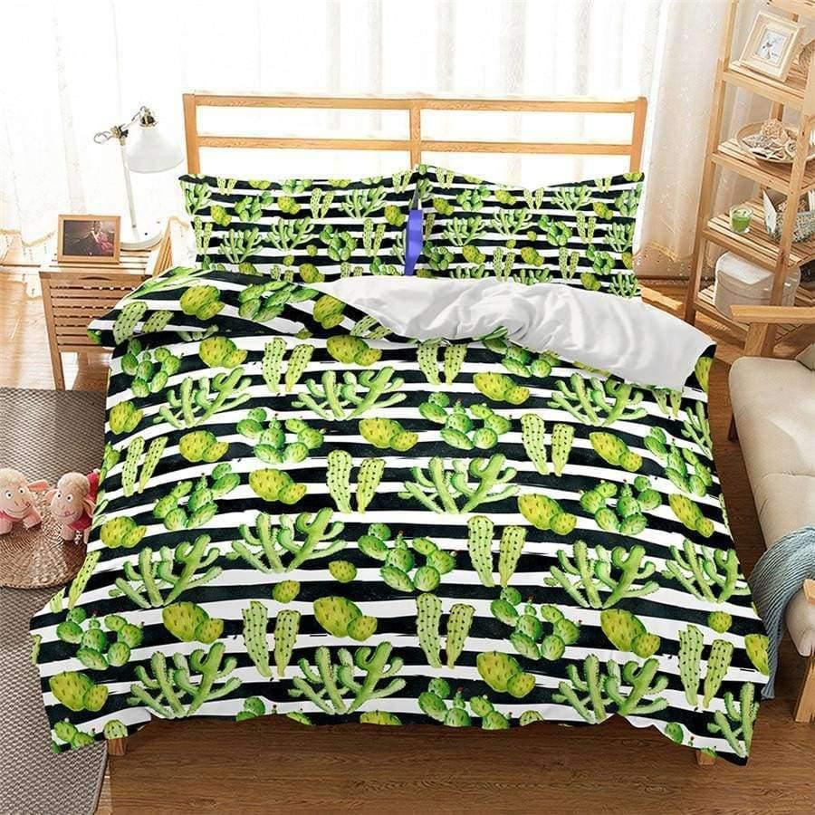 3D Bettwäsche Set Kaktusdruck Bettbezug Set lebensechte Bettwäsche mit Kissenbezug Bett Set Heimtextilien #2-7