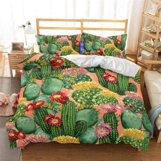 3D Bettwäsche Set Kaktusdruck Bettbezug Set lebensechte Bettwäsche mit Kissenbezug Bett Set Heimtextilien #2-7