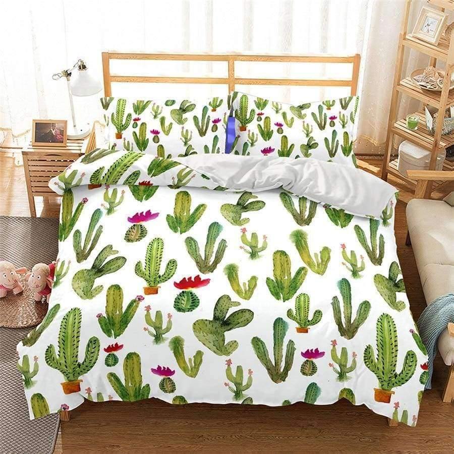 3D Bettwäsche Set Kaktusdruck Bettbezug Set lebensechte Bettwäsche mit Kissenbezug Bett Set Heimtextilien #2-7