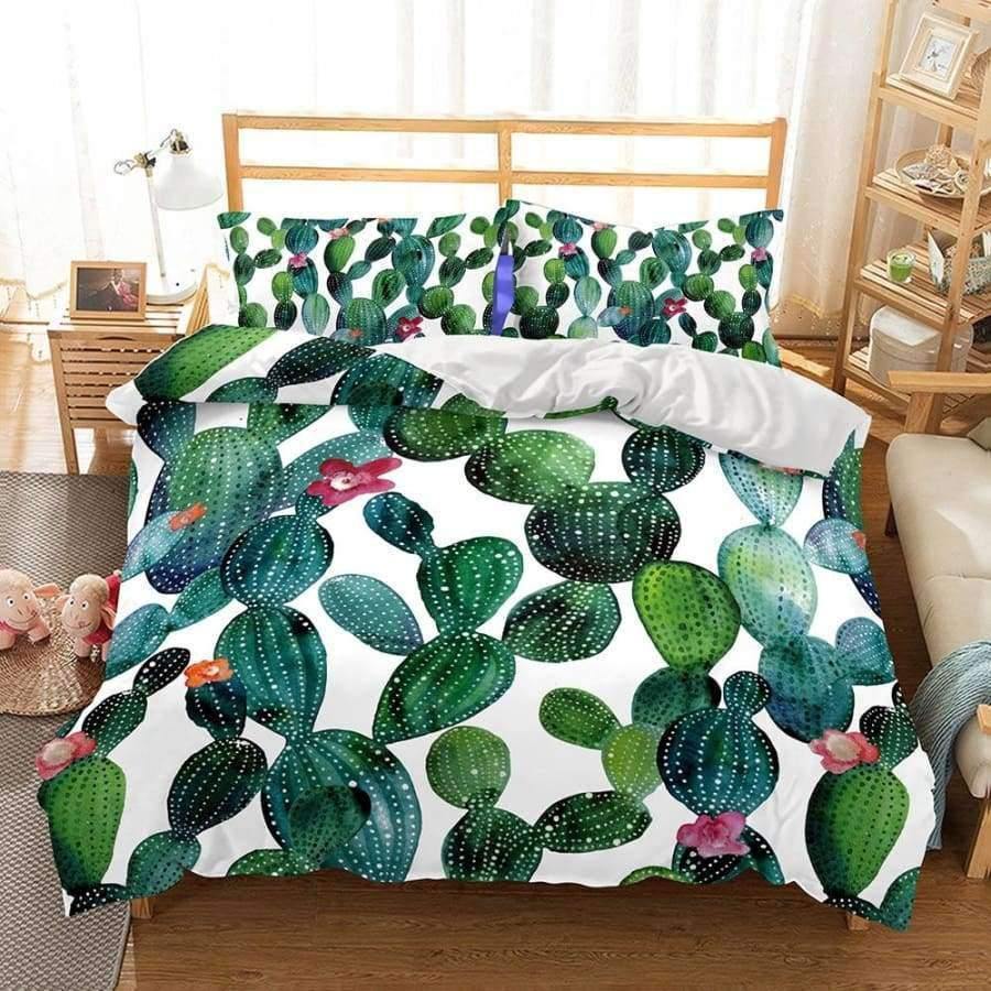 3D Bettwäsche Set Kaktusdruck Bettbezug Set lebensechte Bettwäsche mit Kissenbezug Bett Set Heimtextilien #2-7