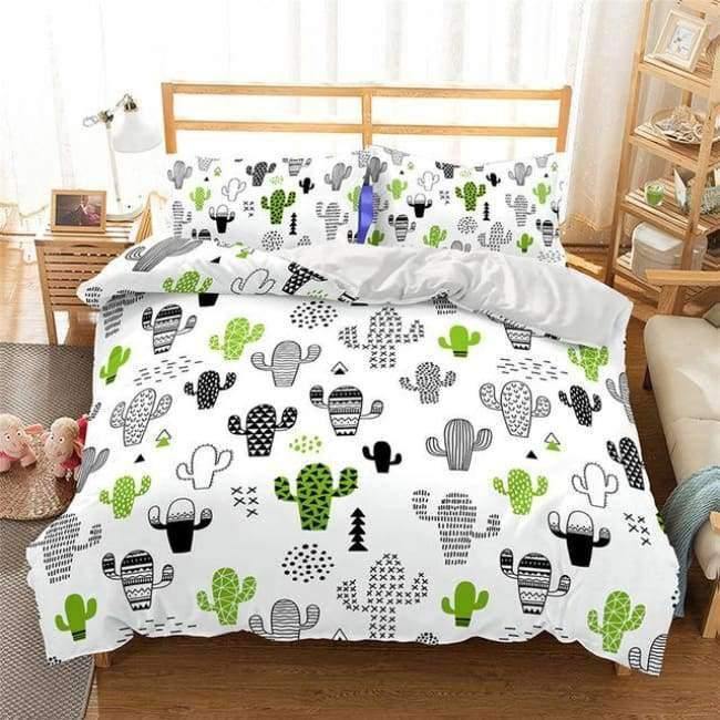 3D Bettwäsche Set Kaktusdruck Bettbezug Set lebensechte Bettwäsche mit Kissenbezug Bett Set Heimtextilien #2-7