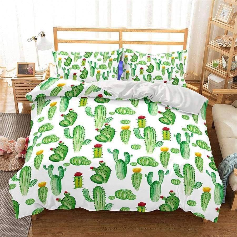 3D Bettwäsche Set Kaktusdruck Bettbezug Set lebensechte Bettwäsche mit Kissenbezug Bett Set Heimtextilien #2-7