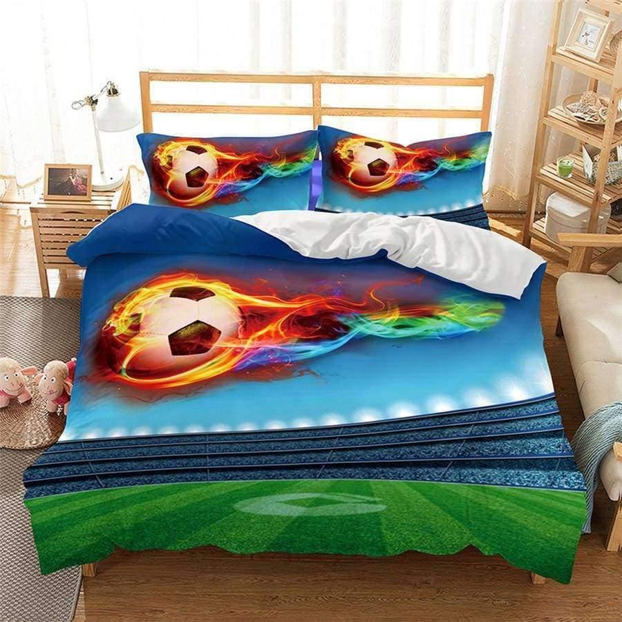 3D Bettwäsche Set Fußball Druck Bettbezug Set lebensechte Bettwäsche mit Kissenbezug Bett Set Heimtextilien #2-5