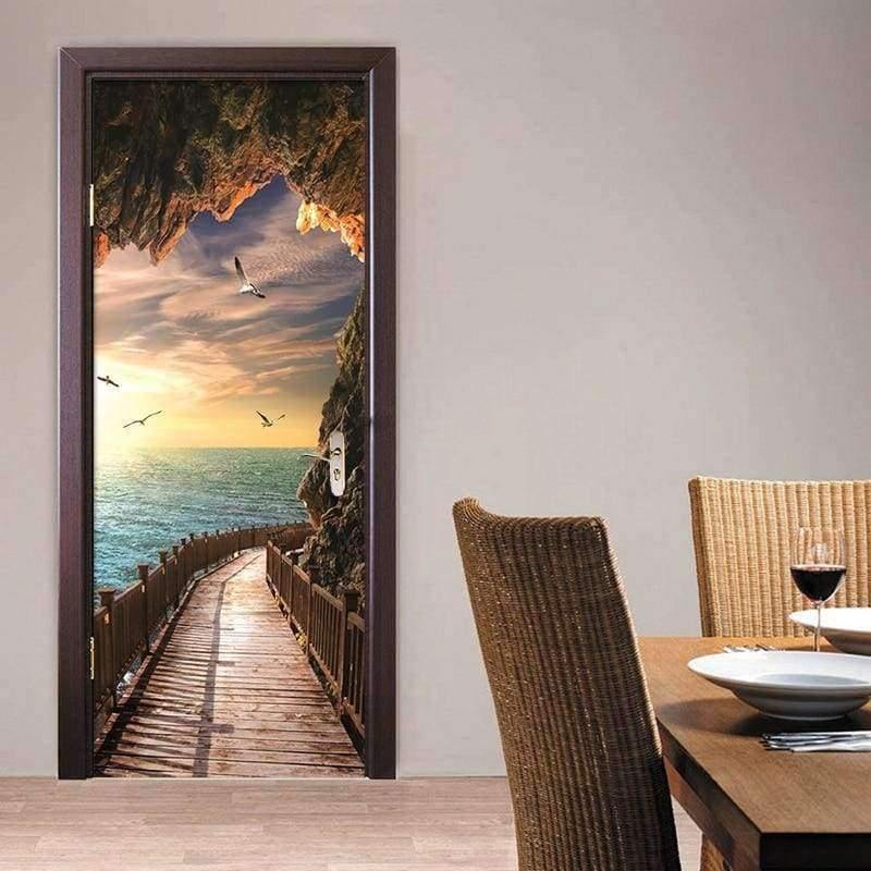 3D Tapete Schönes Küstenlandschaft Foto Wand Tür Wandbild Wohnzimmer Schlafzimmer Kreatives DIY Tür Aufkleber PVC Vinyl Tapete