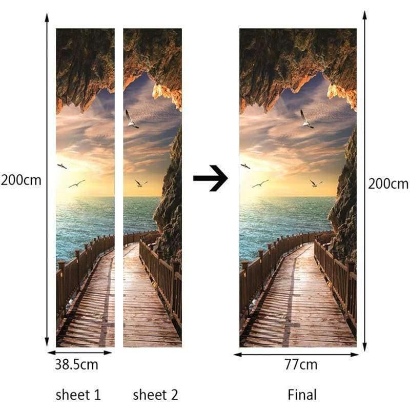 3D Tapete Schönes Küstenlandschaft Foto Wand Tür Wandbild Wohnzimmer Schlafzimmer Kreatives DIY Tür Aufkleber PVC Vinyl Tapete