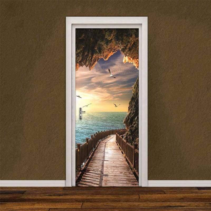 3D Tapete Schönes Küstenlandschaft Foto Wand Tür Wandbild Wohnzimmer Schlafzimmer Kreatives DIY Tür Aufkleber PVC Vinyl Tapete
