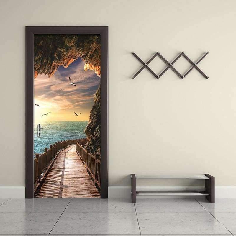 3D Tapete Schönes Küstenlandschaft Foto Wand Tür Wandbild Wohnzimmer Schlafzimmer Kreatives DIY Tür Aufkleber PVC Vinyl Tapete