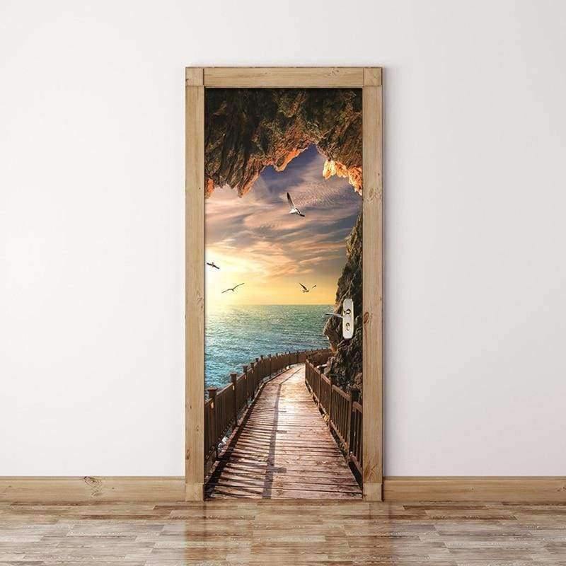 3D Tapete Schönes Küstenlandschaft Foto Wand Tür Wandbild Wohnzimmer Schlafzimmer Kreatives DIY Tür Aufkleber PVC Vinyl Tapete