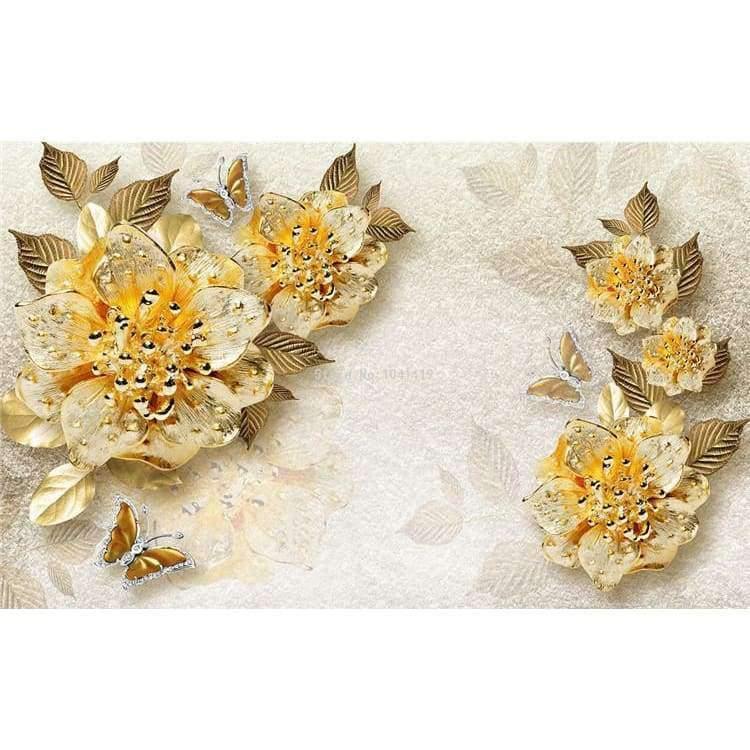 3D Tapete Europäischer Stil Goldene Diamant Blumen Schmuck Hintergrund Wandbilder Hotel Wohnzimmer TV Sofa Wohnkultur 3 D