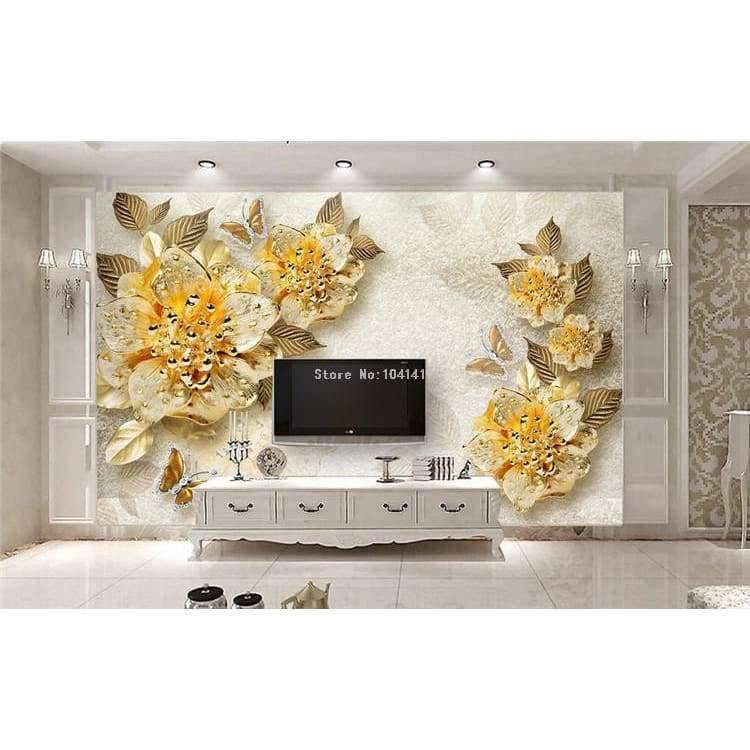 3D Tapete Europäischer Stil Goldene Diamant Blumen Schmuck Hintergrund Wandbilder Hotel Wohnzimmer TV Sofa Wohnkultur 3 D